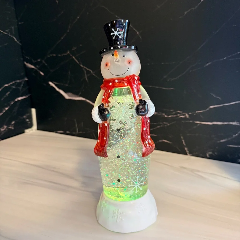 Cracker Barrel Lighted Snowman Color Changing LED Glitter Water Globe Figurine